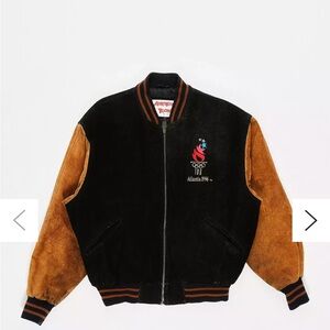 Vintage- Atlanta Olympic Games 1996 Suede Jacket -Black and Tan Bomber Jacket